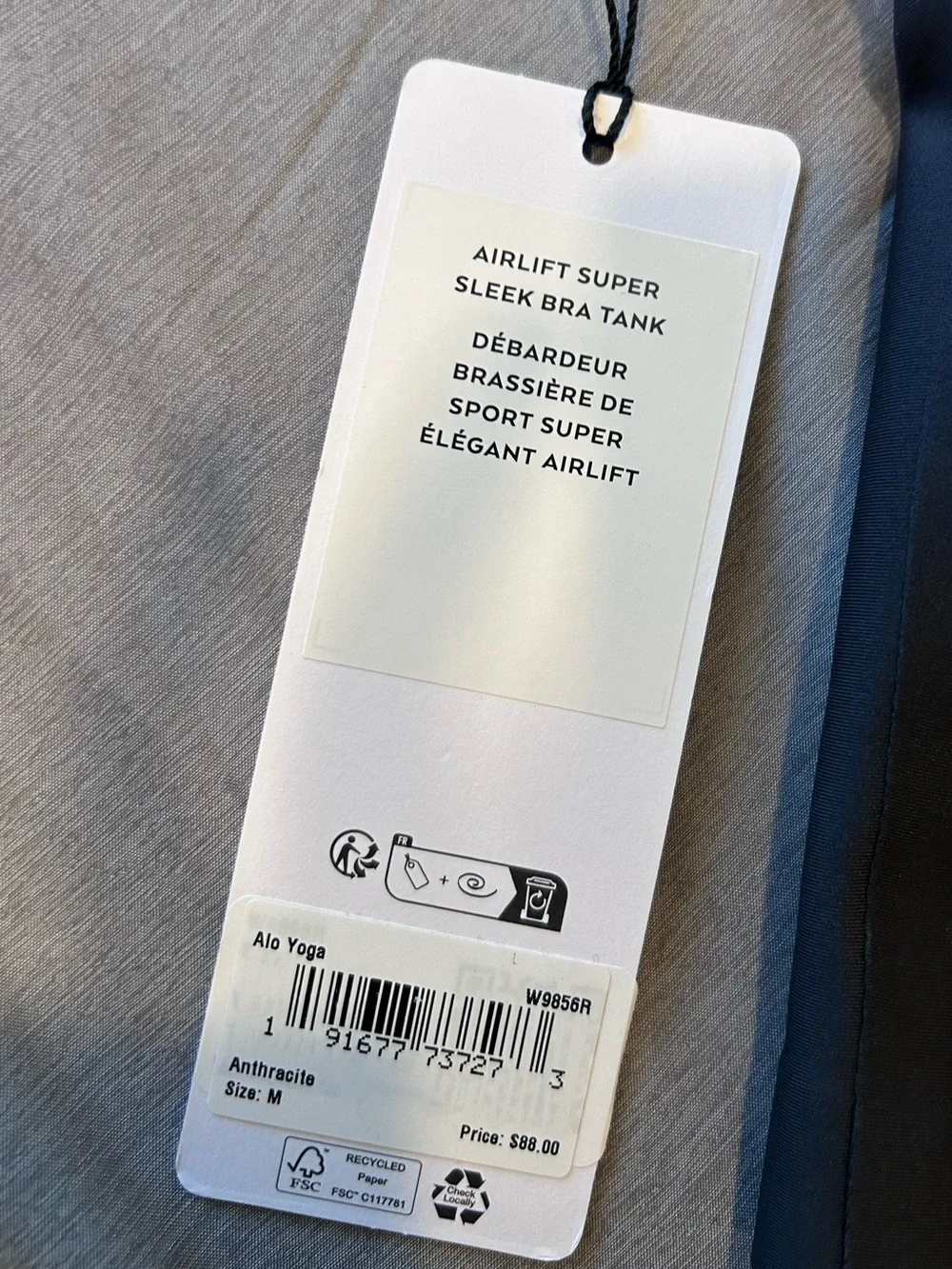ALO Yoga Airlift Super Sleek Bra Tank in Anthracite | Brand New